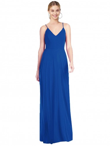 Azul Real Chiffon Linha A Criss Cruz Decote V Longo Vestidos de Madrinha