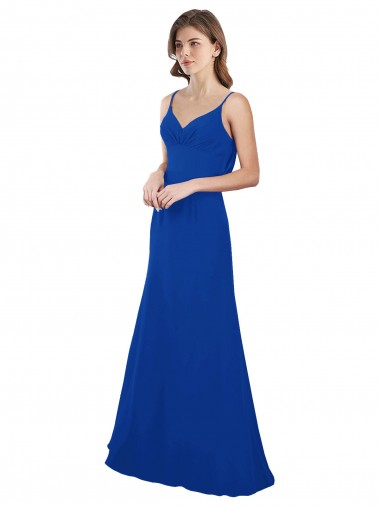 Azul Real Chiffon Linha A Lombar Amor Longo Vestidos de Madrinha