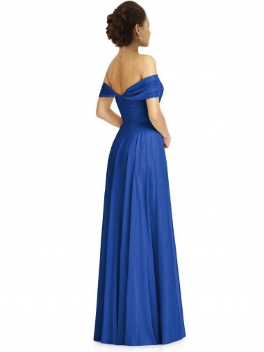 Azul Real Chiffon Linha A Mangas Curtas Amor Longo Vestidos de Madrinha