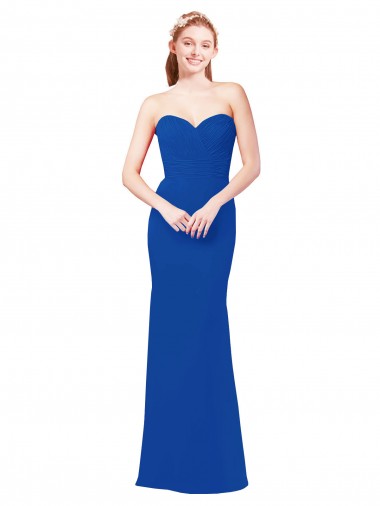 Azul Real Chiffon Linha A Sem Mangas Amor Longo Vestidos de Madrinha