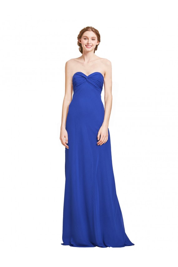 Azul Real Chiffon Linha A Sem Mangas Amor Longo Vestidos de Madrinha