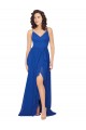 Azul Real Chiffon Linha A Sem Mangas Decote V Criss Cruz Longo Vestidos de Madrinha Acessíveis