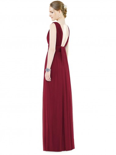 Azul Real Chiffon Linha A Sem Mangas Decote V Longo Vestidos de Madrinha
