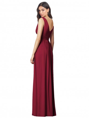 Azul Real Chiffon Linha A Sem Mangas Decote V Longo Vestidos de Madrinha