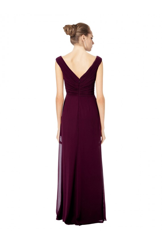 Azul Real Chiffon Linha A Sem Mangas Fora do Ombro Abrir de volta Longo Vestidos de Madrinha Acessíveis