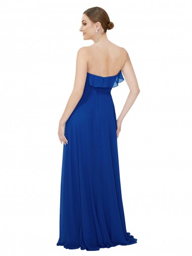 Azul Real Chiffon Linha A Sem alças Longo Vestidos de Madrinha