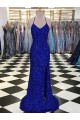 Azul Real Lantejoulas Veludo Bainha Sem Mangas Decote V Longo Lantejoulas Veludo Vestidos de Festa Acessíveis