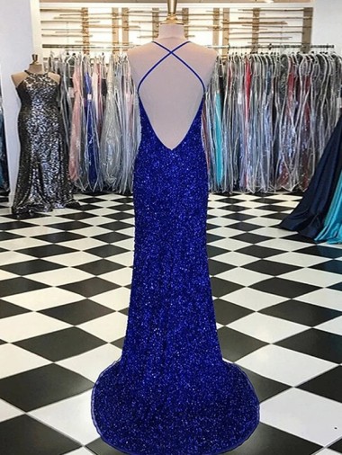 Azul Real Lantejoulas Veludo Bainha Sem Mangas Decote V Longo Lantejoulas Veludo Vestidos de Festa