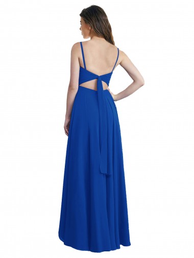Azul Real Linha A Alças finas Alto Baixo Chiffon Alto Baixo, Longo Alto Baixo Vestidos de Madrinha