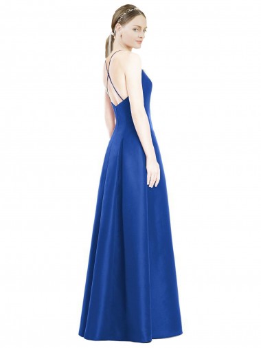Azul Real Linha A Alças finas Cetim Longo Vestidos de Madrinha