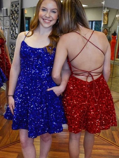 Azul Real Linha A Alças finas Curto Lantejoulas Veludo Curto Lantejoulas Veludo Vestidos de Festa