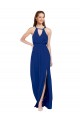 Azul Real Linha A Decote Alto Chiffon Longo Vestidos de Madrinha Acessíveis
