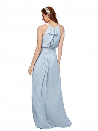 Azul Real Linha A Decote Alto Chiffon Longo Vestidos de Madrinha