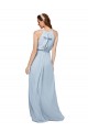 Azul Real Linha A Decote Alto Chiffon Longo Vestidos de Madrinha Acessíveis