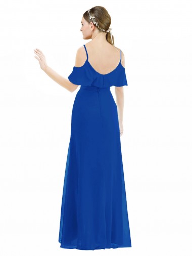 Azul Real Linha A Decote V Alto Baixo Chiffon Alto Baixo, Longo Alto Baixo Vestidos de Madrinha