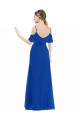 Azul Real Linha A Decote V Alto Baixo Chiffon Alto Baixo, Longo Alto Baixo Vestidos de Madrinha Acessíveis