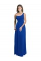 Azul Real Linha A Um Ombro Chiffon Longo Vestidos de Madrinha Acessíveis