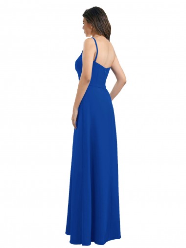 Azul Real Linha A Um Ombro Chiffon Longo Vestidos de Madrinha
