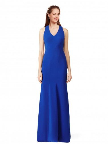 Azul Real Sereia Decote V Crepe Esticado Longo Formais Vestidos de Madrinha / Vestidos de Festa