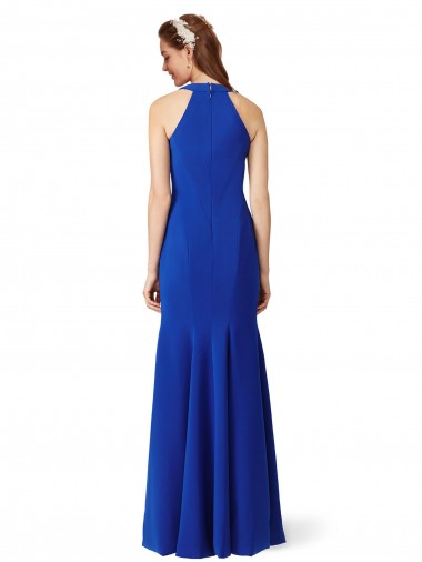 Azul Real Sereia Decote V Crepe Esticado Longo Formais Vestidos de Madrinha / Vestidos de Festa