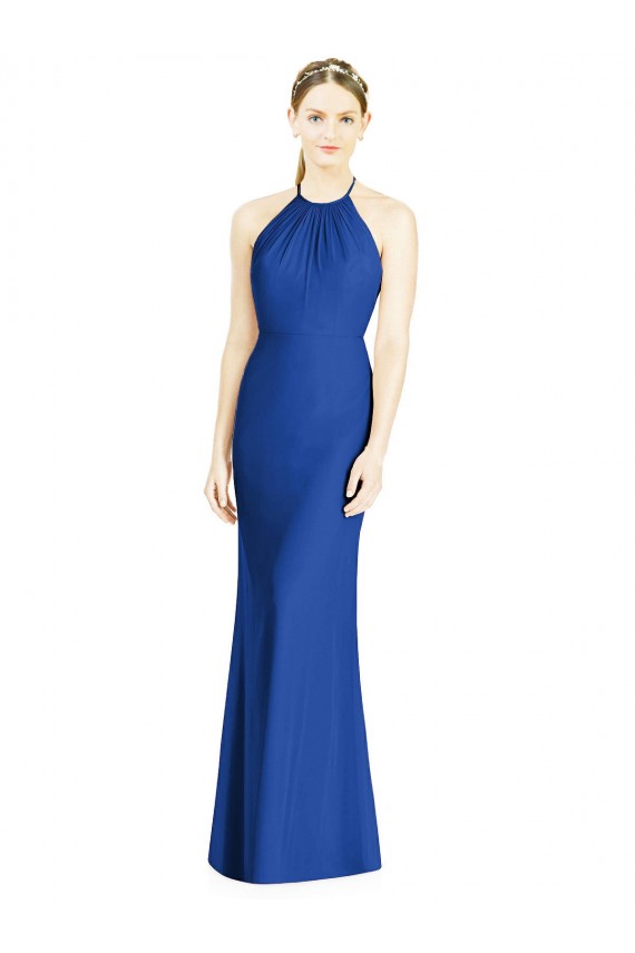 Azul Real Trombeta Cabeçada Chiffon Longo Vestidos de Madrinha