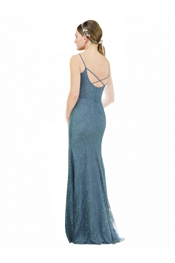 Bainha Alças finas Renda Longo Vestidos de Madrinha Acessíveis
