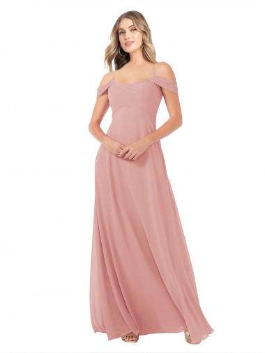 Bliss Chiffon Linha A Colher Longo Vestidos de Madrinha