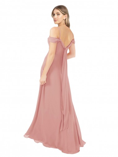 Bliss Chiffon Linha A Colher Longo Vestidos de Madrinha