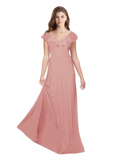 Bliss Chiffon Linha A Criss Cruz Decote V Longo Vestidos de Madrinha
