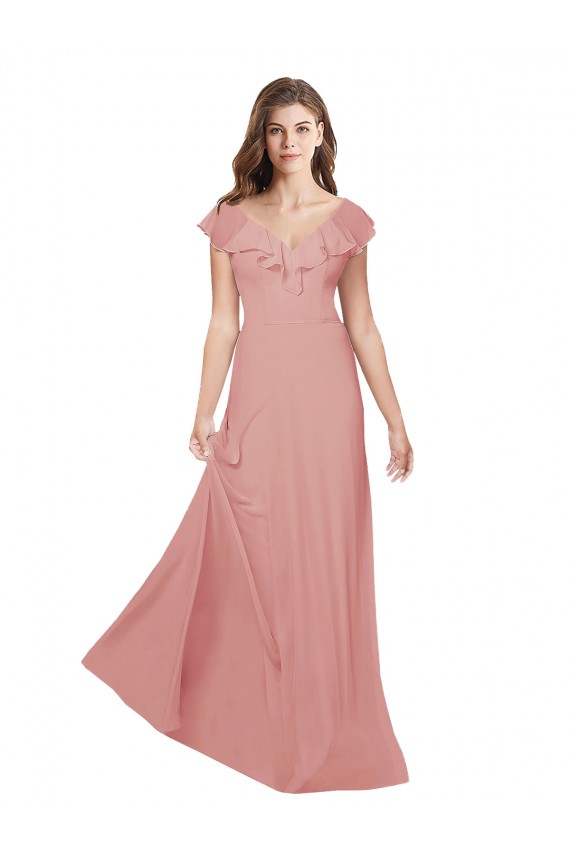 Bliss Chiffon Linha A Criss Cruz Decote V Longo Vestidos de Madrinha Acessíveis