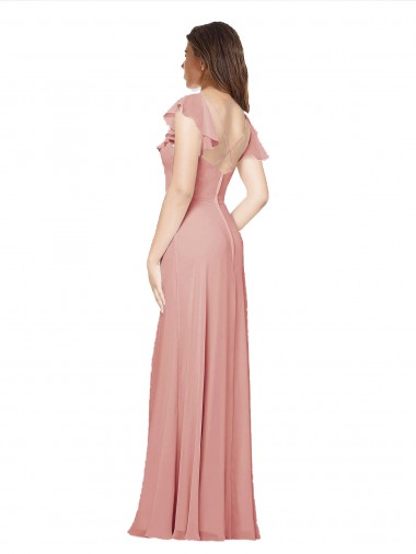 Bliss Chiffon Linha A Criss Cruz Decote V Longo Vestidos de Madrinha