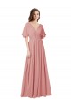 Bliss Chiffon Linha A Mangas Esvoaçantes Decote V Longo Vestidos de Madrinha Acessíveis