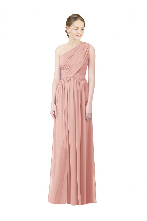Bliss Chiffon Linha A Sem Mangas Um Ombro Longo Vestidos de Madrinha Acessíveis