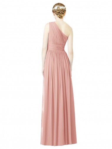 Bliss Chiffon Linha A Sem Mangas Um Ombro Longo Vestidos de Madrinha