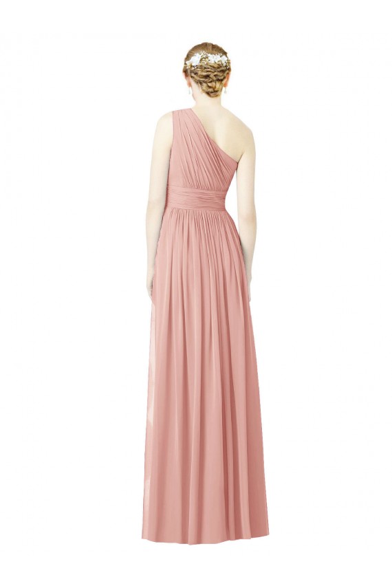 Bliss Chiffon Linha A Sem Mangas Um Ombro Longo Vestidos de Madrinha Acessíveis