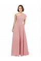 Bliss Chiffon Linha A Um Ombro Longo Vestidos de Madrinha Acessíveis