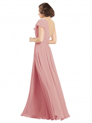 Bliss Chiffon Linha A Um Ombro Longo Vestidos de Madrinha