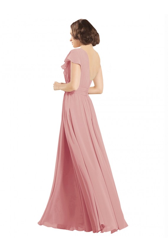 Bliss Chiffon Linha A Um Ombro Longo Vestidos de Madrinha Acessíveis