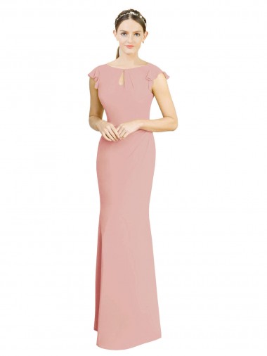 Bliss Chiffon Sereia Mangas Curtas Decote Alto Longo Vestidos de Madrinha