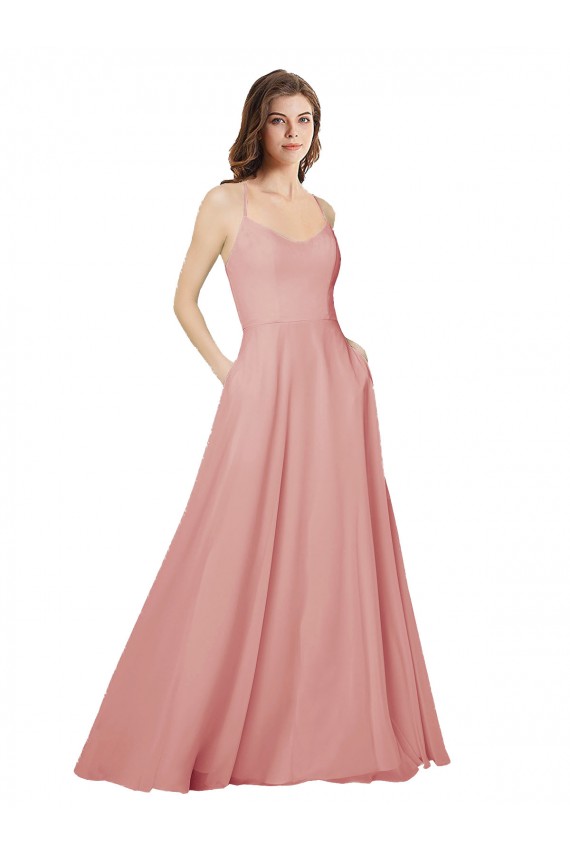 Bliss Linha A Sem alças Chiffon Longo Vestidos de Madrinha Acessíveis