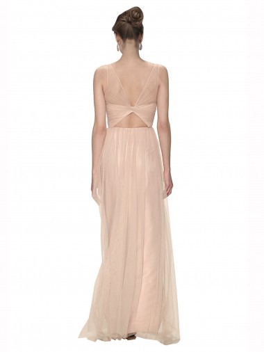 Blush 95 Bainha Decote Ilusão Tule Longo Vestidos de Madrinha