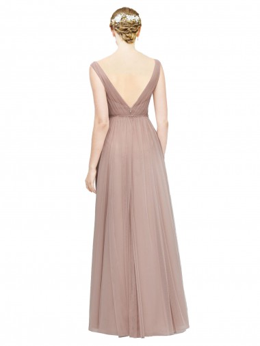 Blush Linha A Decote V Tule Longo Vestidos de Madrinha