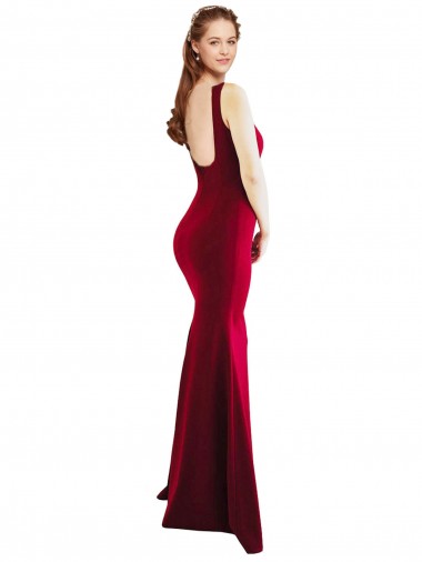 Borgonha 10 Sereia Decote Quadrado Crepe Esticado Longo Formais Vestidos de Madrinha / Vestidos de Festa