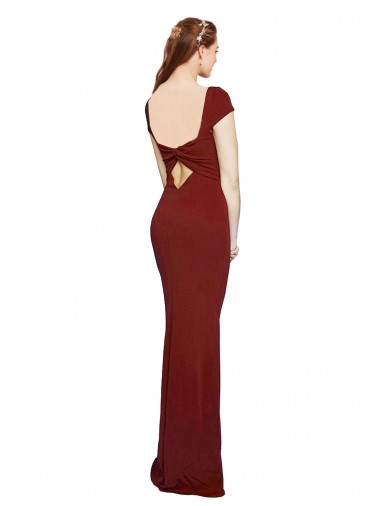 Borgonha 10 Sereia Decote redondo Crepe Esticado Longo Formais Vestidos de Madrinha / Vestidos de Festa