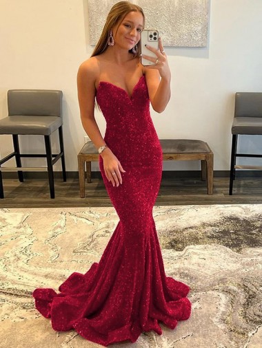 Borgonha Bainha Amor Comboio Varredela Lantejoulas Veludo Longo Lantejoulas Veludo Vestidos de Festa