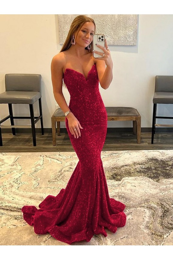 Borgonha Bainha Amor Comboio Varredela Lantejoulas Veludo Longo Lantejoulas Veludo Vestidos de Festa Acessíveis