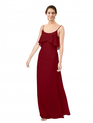 Borgonha Bainha Colher Chiffon Longo Vestidos de Madrinha