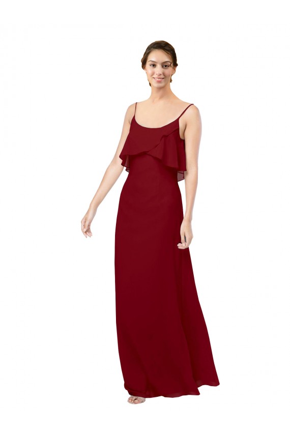 Borgonha Bainha Colher Chiffon Longo Vestidos de Madrinha Acessíveis