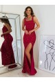 Borgonha Bainha Decote Quadrado Lantejoulas Veludo Longo Lantejoulas Veludo Vestidos de Festa Acessíveis