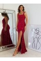 Borgonha Bainha Decote Quadrado Lantejoulas Veludo Longo Lantejoulas Veludo Vestidos de Festa Acessíveis